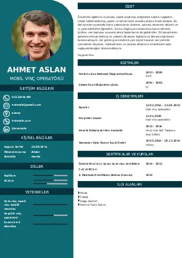 Vinç Operatörü Cv Örnekleri cv indir